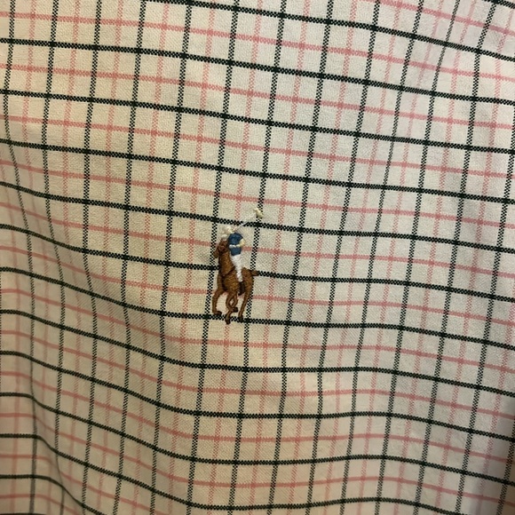 Ralph Lauren Men’s Dress Shirt Men’s Large Tan With Green/Pink Checkered - Picture 2 of 5